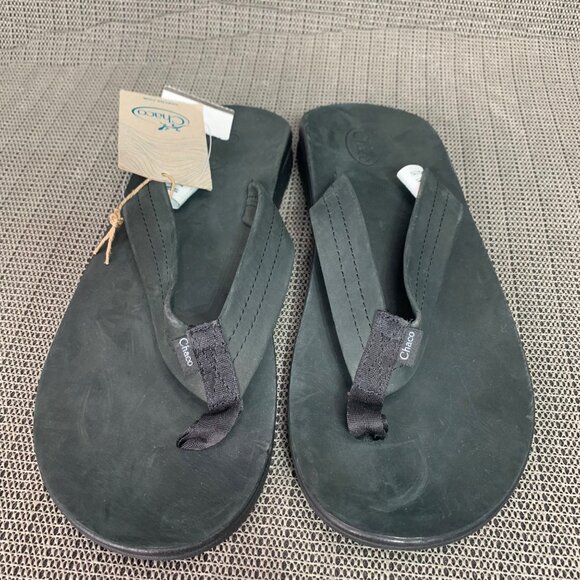 Chaco Men's Size 10 Classic Black Leather Flip Flop Toe Thong - Picture 8 of 9